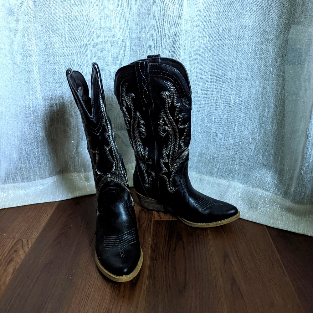 Faux leather cowboy boots